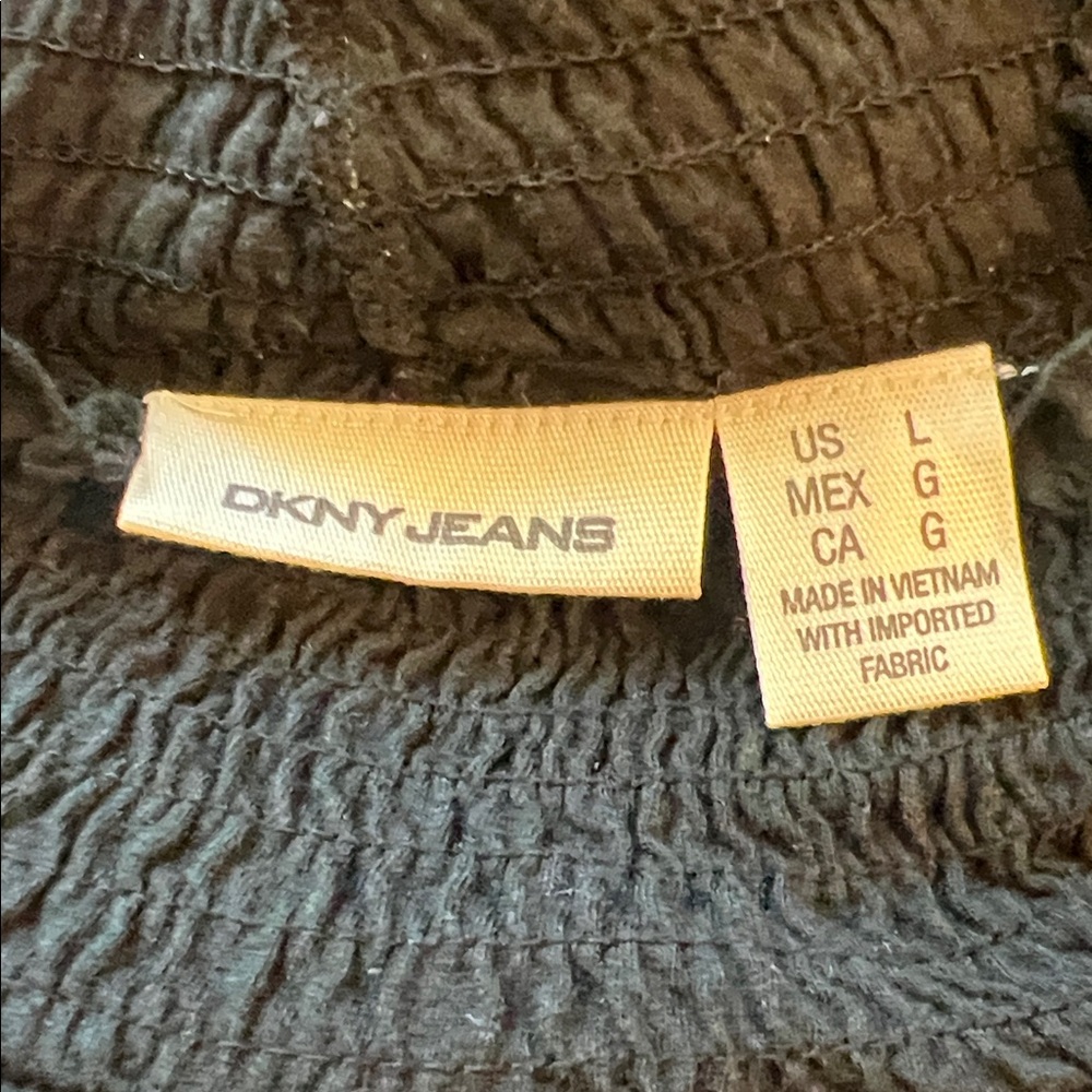 DKNY Black Smocked Collar Long Sleeve Blouse Size L - Picture 6 of 6